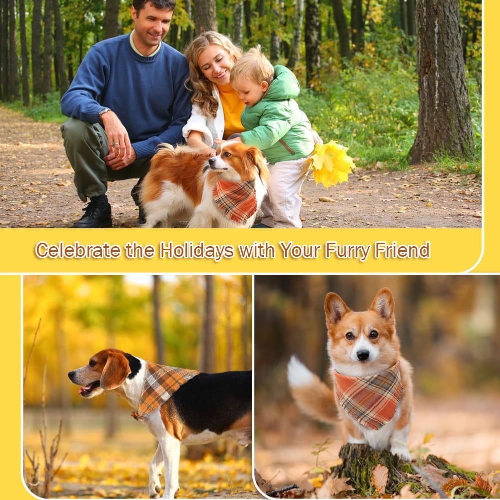 Vivifying Fall Dog Bandana With Tassels Edges Classic Plaid Triangle Dog Apparel Accessories Unny Dog Scarf Costume For Thanksgiving Photo Prop And Party Decor