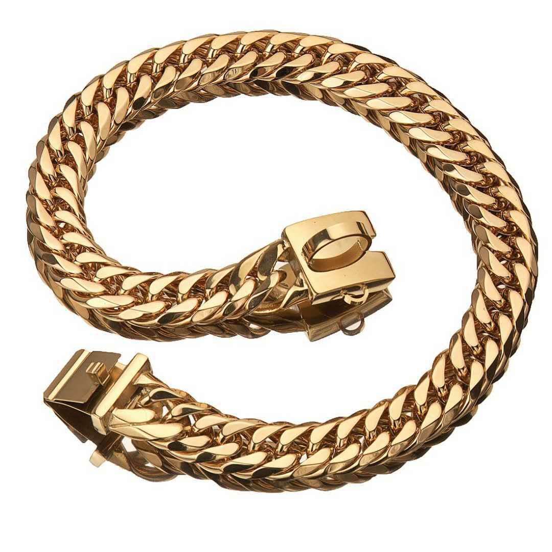 Pet Chain Dog Collar Leash 17mm Gold Stainless Steel Necklace French Pitbully Collar Strap Dropshipping Pet Suppliers