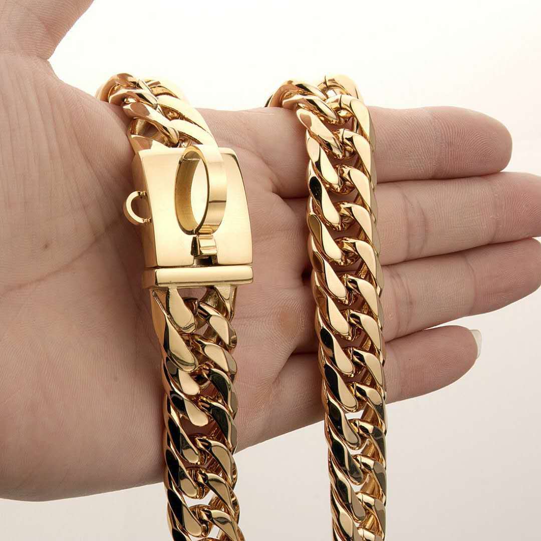 Pet Chain Dog Collar Leash 17mm Gold Stainless Steel Necklace French Pitbully Collar Strap Dropshipping Pet Suppliers