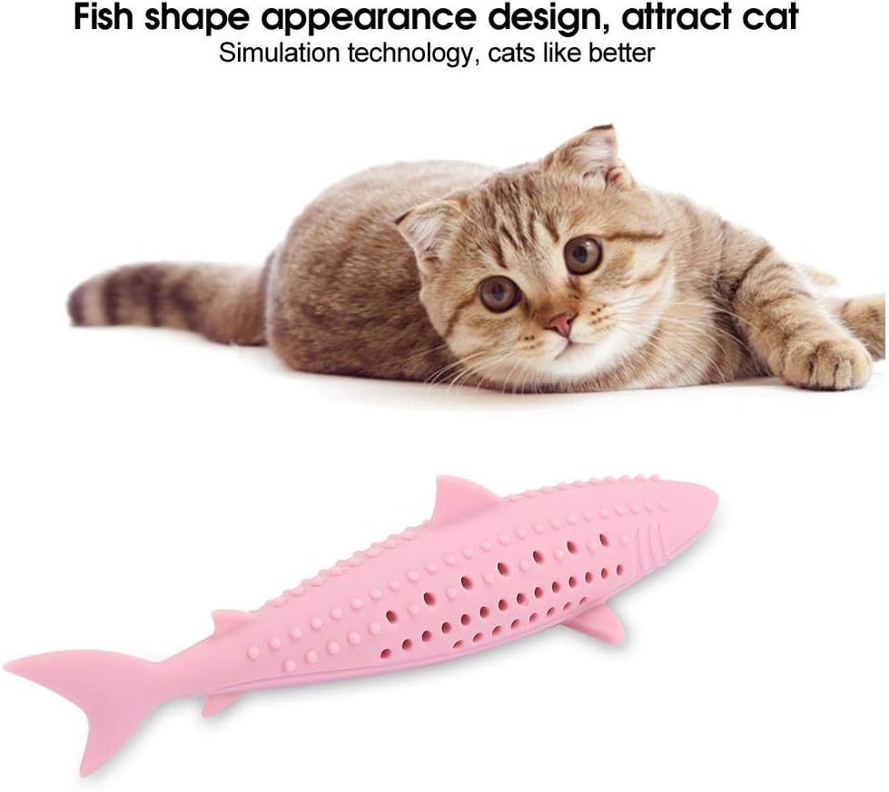 Interactive Cat Fish Shape Chew Toy Silicone Pet Cat Catnip Molar Teeth Cleaning Simulation Fish Shape Training Interactive Toy