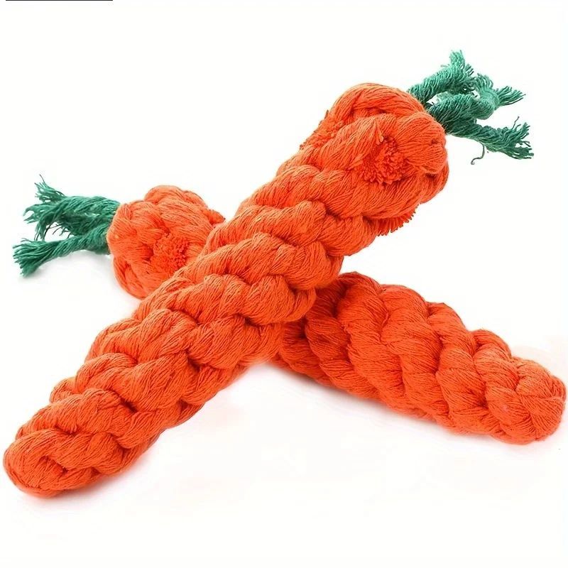 Pet Chew Toy With Carrot Cotton Rope For Small Dogs - Durable Knot Toy, Interactive Game For Dog And Cat Teeth Cleaning