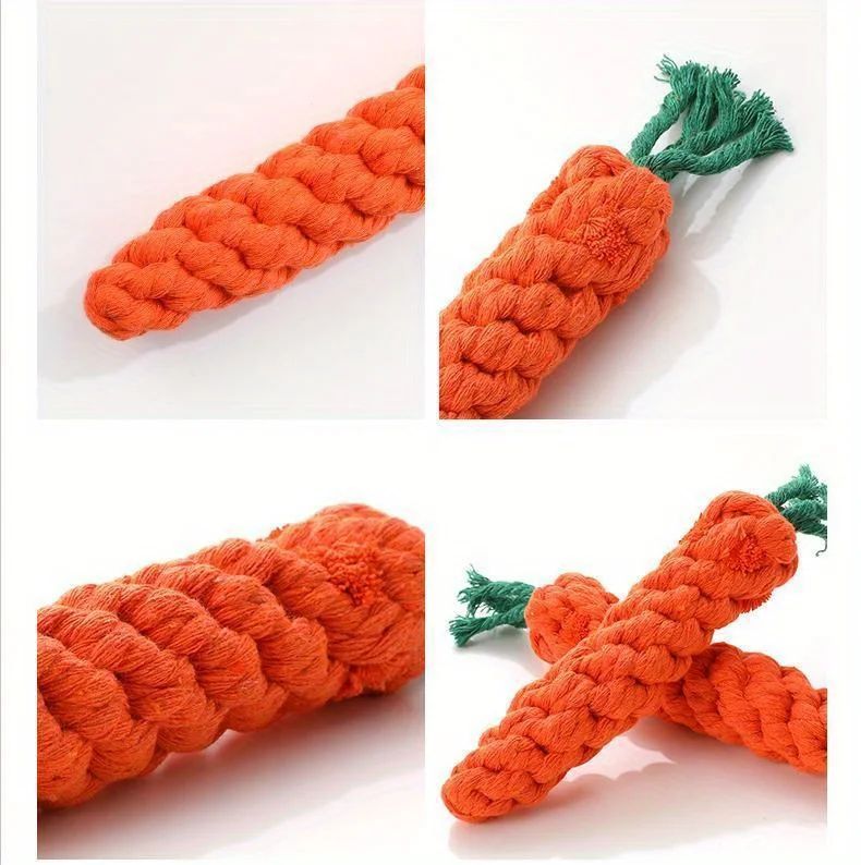 Pet Chew Toy With Carrot Cotton Rope For Small Dogs - Durable Knot Toy, Interactive Game For Dog And Cat Teeth Cleaning