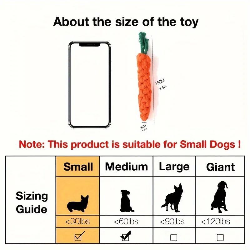 Pet Chew Toy With Carrot Cotton Rope For Small Dogs - Durable Knot Toy, Interactive Game For Dog And Cat Teeth Cleaning