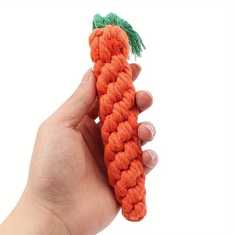 Pet Chew Toy With Carrot Cotton Rope For Small Dogs - Durable Knot Toy, Interactive Game For Dog And Cat Teeth Cleaning