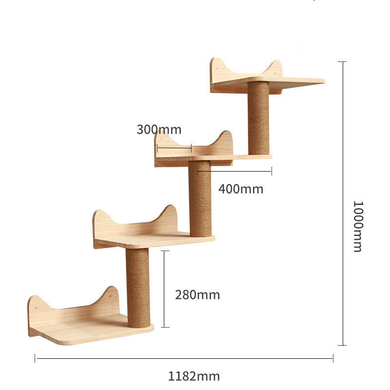 Pet Cat Climbing Frame Wall Type Solid Wood Wall Hanging Platform Ladder Pets Accessories