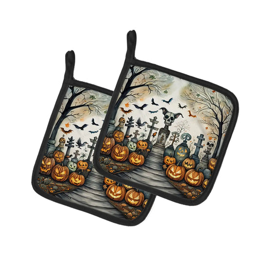 Pet Cemetery Spooky Halloween Pair of Pot Holders