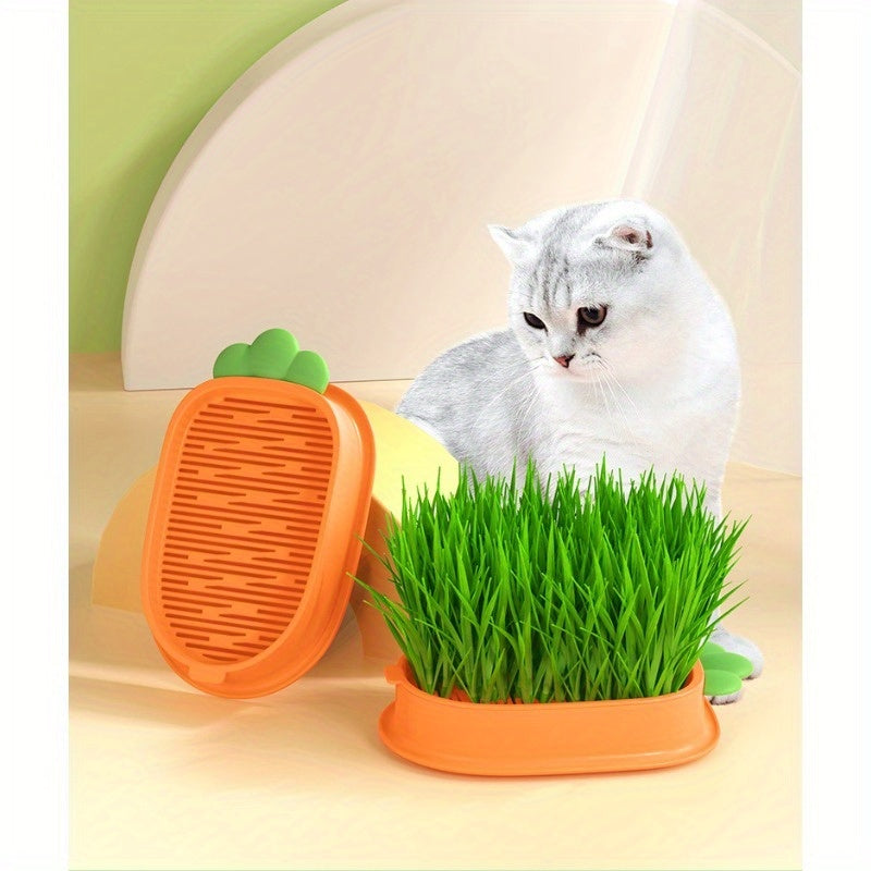 Carrot Design Cat Grass Growth Kit Grass Planting Box Plastic Pet Grass Tray Pet Supplies Including Seeds