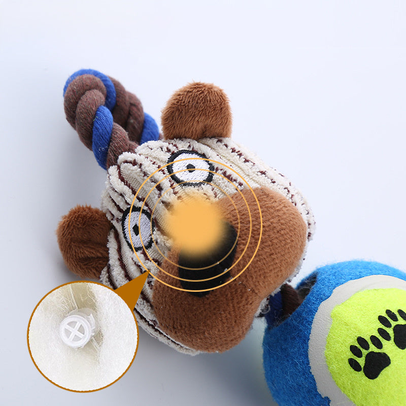 Pet Dog Toy Corduroy Tennis Ball Cotton Rope Dog Bite Resistant Teeth Sound Toy Interactive Play