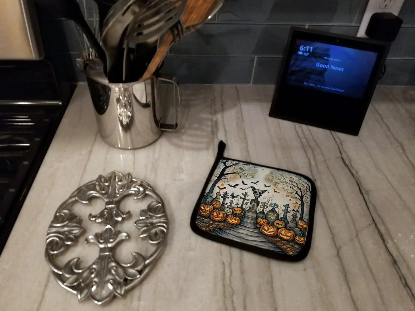 Pet Cemetery Spooky Halloween Pair of Pot Holders