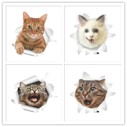 3D Effect Cats Toilet Switch Toilet Door Sticker