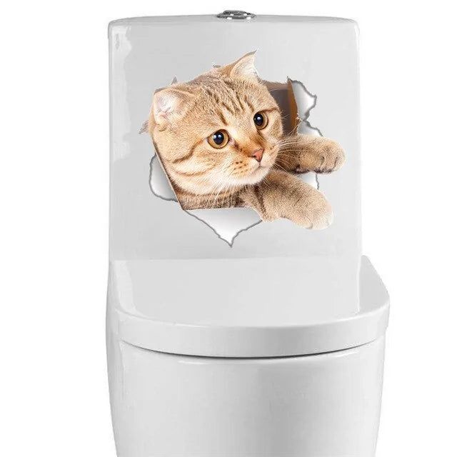 3D Effect Cats Toilet Switch Toilet Door Sticker