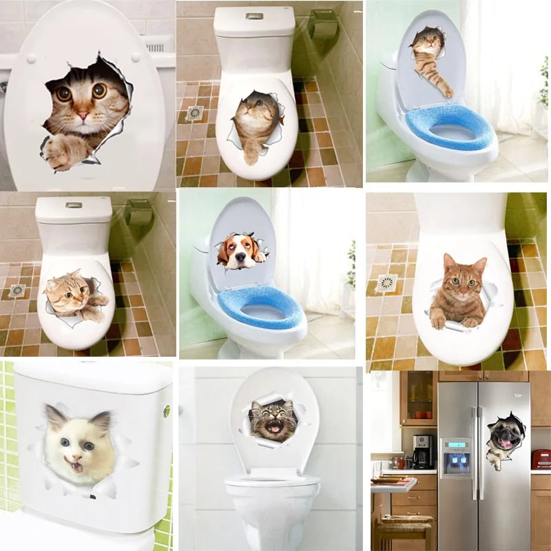 3D Effect Cats Toilet Switch Toilet Door Sticker