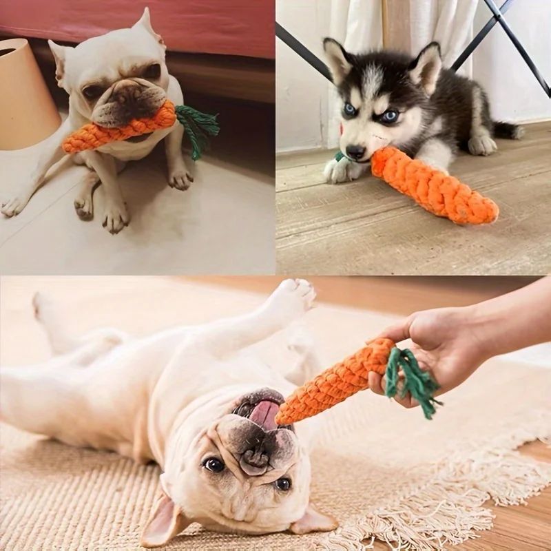 Pet Chew Toy With Carrot Cotton Rope For Small Dogs - Durable Knot Toy, Interactive Game For Dog And Cat Teeth Cleaning