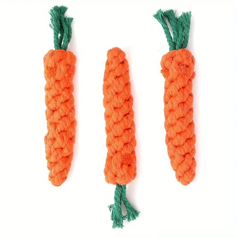 Pet Chew Toy With Carrot Cotton Rope For Small Dogs - Durable Knot Toy, Interactive Game For Dog And Cat Teeth Cleaning