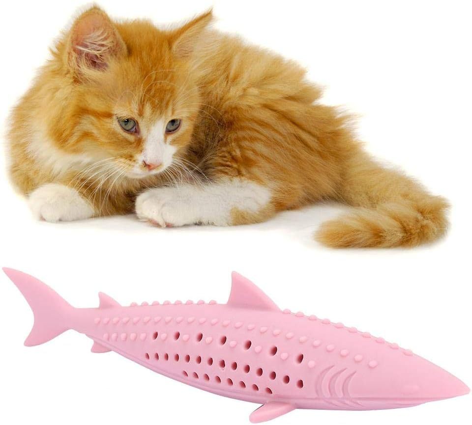 Interactive Cat Fish Shape Chew Toy Silicone Pet Cat Catnip Molar Teeth Cleaning Simulation Fish Shape Training Interactive Toy