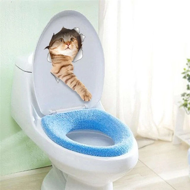 3D Effect Cats Toilet Switch Toilet Door Sticker