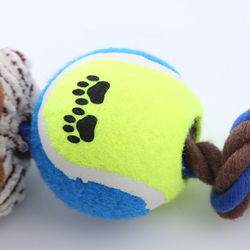 Pet Dog Toy Corduroy Tennis Ball Cotton Rope Dog Bite Resistant Teeth Sound Toy Interactive Play