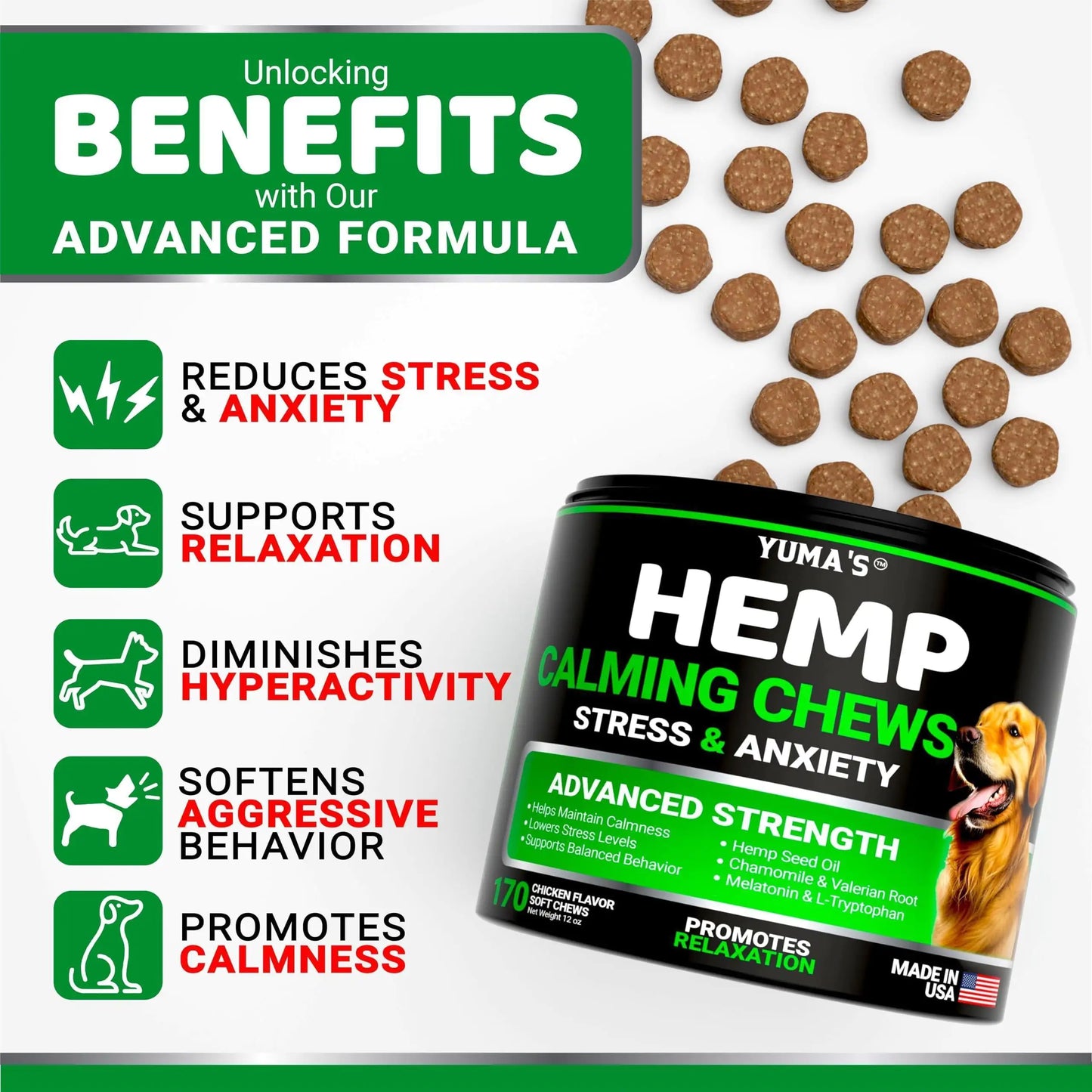 Hemp Calming Chews for Dogs Advanced Dog Calming Treats 170 Chews Chicken Flavor