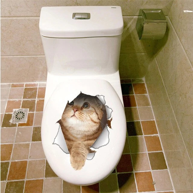 3D Effect Cats Toilet Switch Toilet Door Sticker