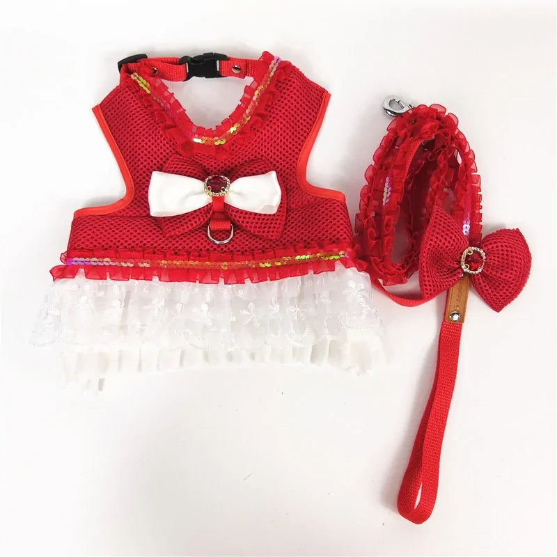 Princess Dog Dress Set with Harness and Leash - Perfect for Small Dogs