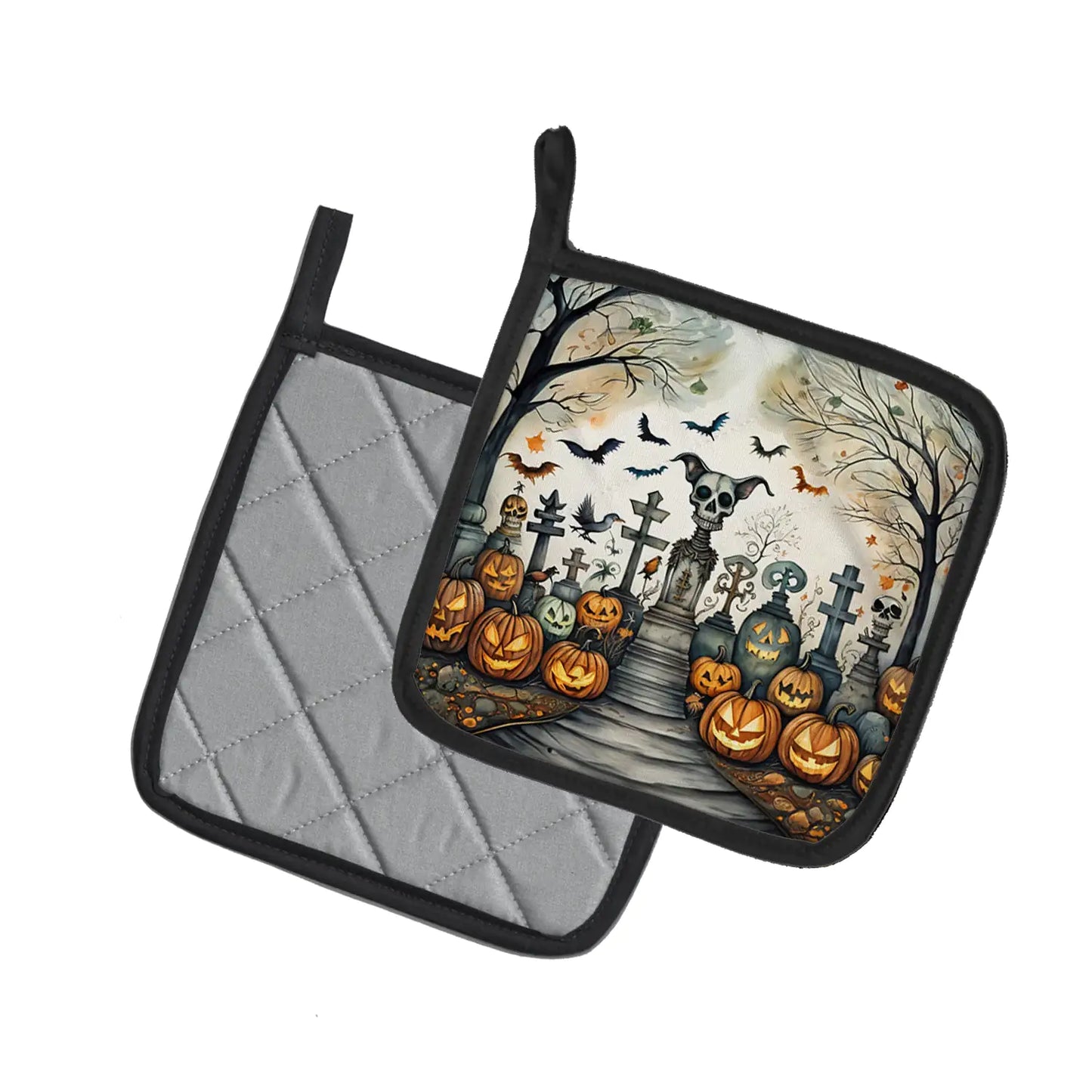 Pet Cemetery Spooky Halloween Pair of Pot Holders